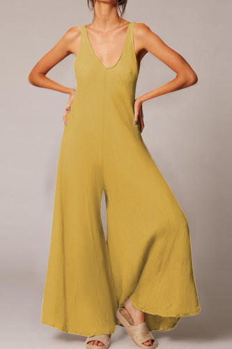 Fashion Simplicity Solid V Neck Loose Jumpsuits