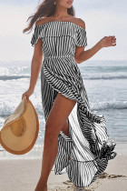 Fashion Street Striped Split Joint Off the Shoulder Irregular Dresses