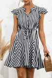 Fashion Sweet Striped Split Joint V Neck A Line Dresses