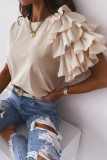 Fashion Street Solid Split Joint O Neck Tops