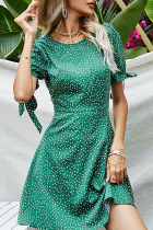 Fashion Elegant Polka Dot Split Joint Strap Design O Neck A Line Dresses