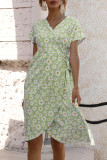 Fashion Street Print Split Joint V Neck A Line Dresses