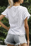 Fashion Street Polka Dot Split Joint V Neck T-Shirts