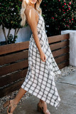 Fashion Street Plaid Backless V Neck Irregular Dress Dresses