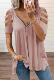 Fashion Casual Solid Split Joint V Neck T-Shirts
