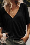 Fashion Casual Solid Split Joint V Neck T-Shirts
