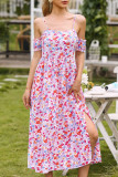 Fashion Street Print Patchwork Spaghetti Strap A Line Dresses