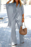 Casual Solid Patchwork Fold Asymmetrical V Neck Half Sleeve Two Pieces