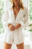 Fashion Street Solid Patchwork V Neck Loose Rompers