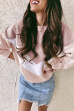 Casual Color Lump Patchwork Contrast O Neck Tops