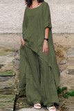 Casual Simplicity Solid Asymmetrical O Neck Three Quarter Two Pieces