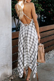 Fashion Street Plaid Backless V Neck Irregular Dress Dresses