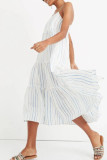 Fashion Sweet Striped Patchwork Spaghetti Strap Sling Dresses
