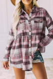 Casual Plaid Buckle Buttons Turndown Collar Tops
