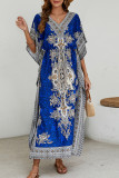 Vacation Print Frenulum V Neck Irregular Dress Dresses