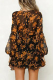 Fashion British Style Print Split Joint V Neck Princess Dresses
