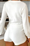 Fashion Street Solid Patchwork V Neck Long Sleeve Two Pieces