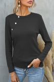 Street Solid Split Joint Buckle O Neck Tops