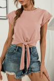 Fashion Sweet Solid Frenulum O Neck T-Shirts