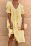 Casual Solid Patchwork Fold V Neck A Line Dresses