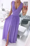 Fashion Street Solid Split Joint V Neck A Line Dresses