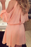 Fashion Street Solid Patchwork O Neck Pleated Dresses