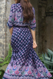 Bohemian Print Buckle Slit V Neck Dresses