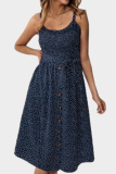 Sweet Dot Frenulum Buckle U Neck A Line Dresses