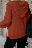 Casual Solid Draw String Zipper Hooded Collar Tops