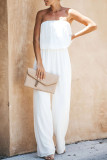 Fashion Street Solid Patchwork Strapless Loose Jumpsuits