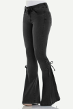 Street Solid Make Old Cross Straps Boot Cut Mid Waist Solid Color Bottoms