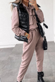 Casual Solid Patchwork Zipper Collar Long Sleeve Two Pieces