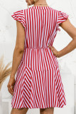 Fashion Sweet Striped Split Joint V Neck A Line Dresses