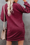 Casual Solid Split Joint Pocket O Neck Long Sleeve Dresses