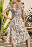 Elegant Floral Frenulum Flounce Square Collar A Line Dresses