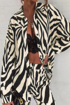 Casual Geometric Printing Turndown Collar Long Sleeve Two Pieces