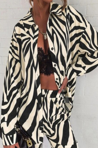 Casual Geometric Printing Turndown Collar Long Sleeve Two Pieces