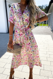 Elegant Floral Frenulum V Neck A Line Dresses