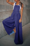 Casual Solid Pocket Spaghetti Strap Loose Jumpsuits