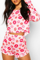 Fashion Living Print Split Joint O Neck Long Sleeve Two Pieces