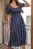 Fashion Elegant Print Split Joint Slit Square Collar A Line Dresses