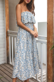 Casual Elegant Floral Split Joint Flounce Strapless A Line Dresses
