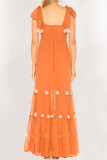 Fashion Street Solid Split Joint Square Collar Princess Dresses