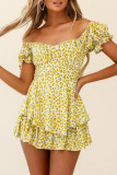 Fashion Street Print Patchwork Off the Shoulder Loose Rompers
