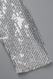Fashion Solid Sequins Patchwork O Neck Outerwear(6 Colors)
