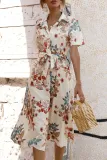 Fashion Street Print Split Joint Turndown Collar A Line Dresses