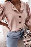 Elegant Solid Buckle Stringy Selvedge Turndown Collar Blouses(3 Colors)