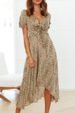 Fashion Casual Print Split Joint V Neck Irregular Dresses