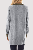 Casual Patchwork Pocket Zipper Turndown Collar Tops