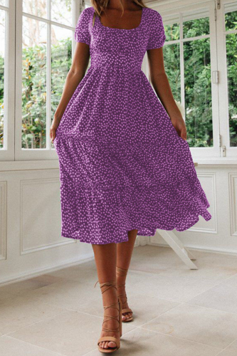 Fashion Dot Split Joint Square Collar Cake Skirt Dresses